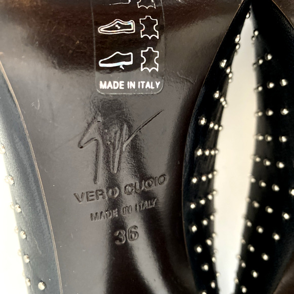 Giuseppe Zanotti Studded Pump Black Silver Metal Leather Slim Heel Almon… - Picture 8 of 9